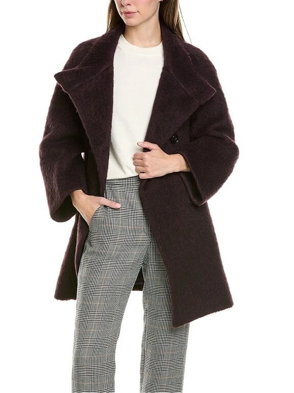 Cinzia Rocca Plush Alpaca Coat in Plum/Brown